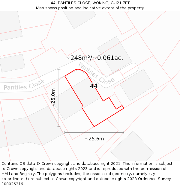 44, PANTILES CLOSE, WOKING, GU21 7PT: Plot and title map