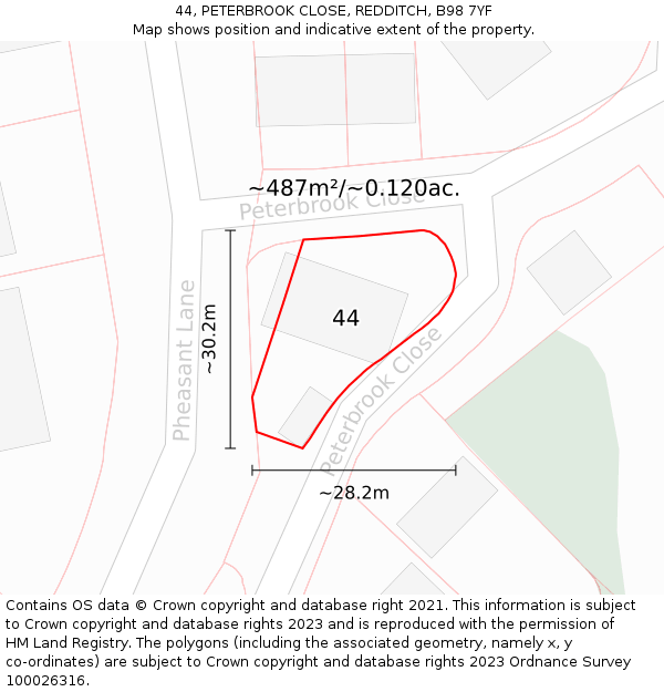 44, PETERBROOK CLOSE, REDDITCH, B98 7YF: Plot and title map