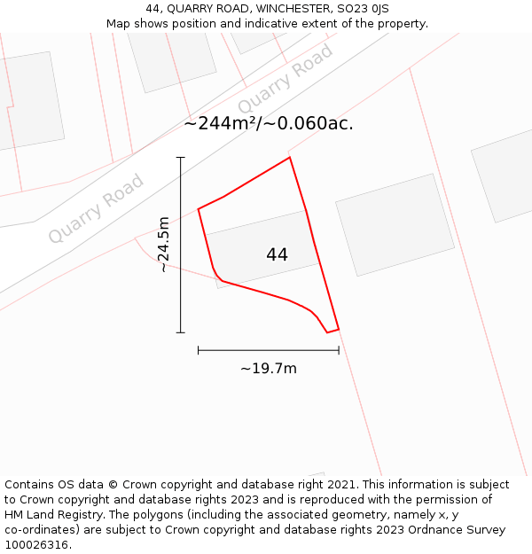 44, QUARRY ROAD, WINCHESTER, SO23 0JS: Plot and title map