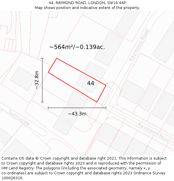 44, RAYMOND ROAD, LONDON, SW19 4AP: Plot and title map
