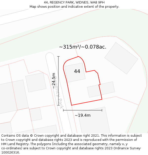 44, REGENCY PARK, WIDNES, WA8 9PH: Plot and title map