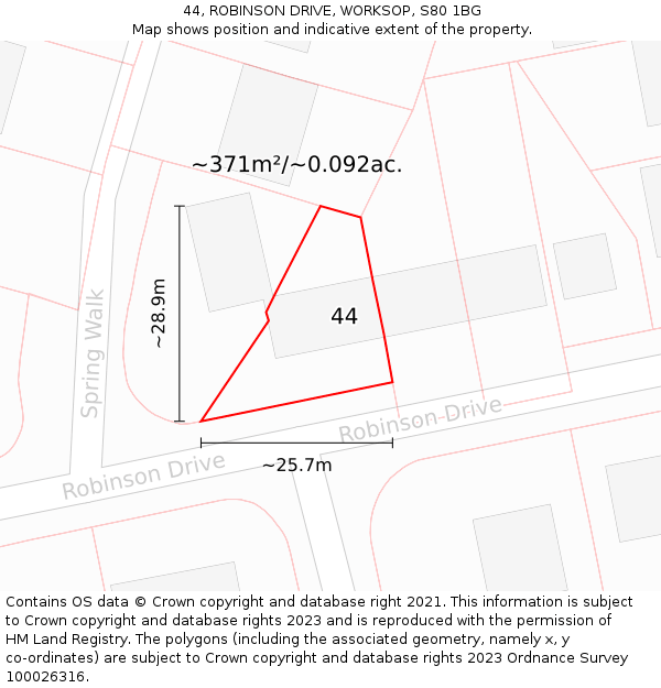 44, ROBINSON DRIVE, WORKSOP, S80 1BG: Plot and title map