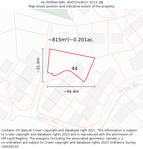 44, ROMAN WAY, WHITCHURCH, SY13 1BJ: Plot and title map