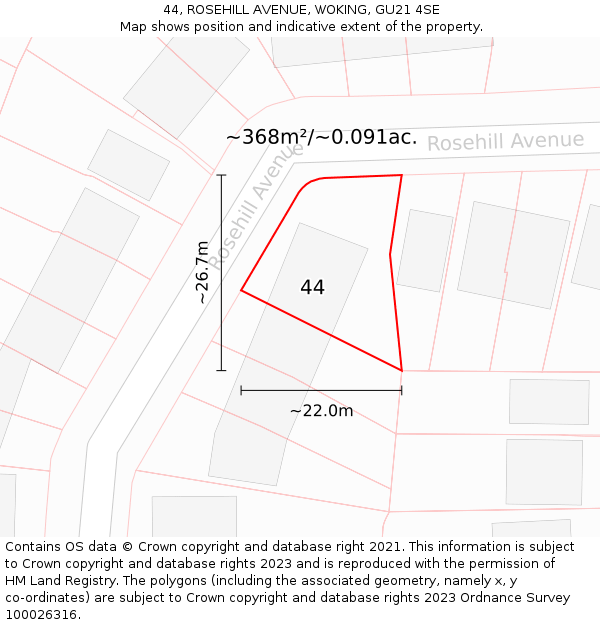 44, ROSEHILL AVENUE, WOKING, GU21 4SE: Plot and title map