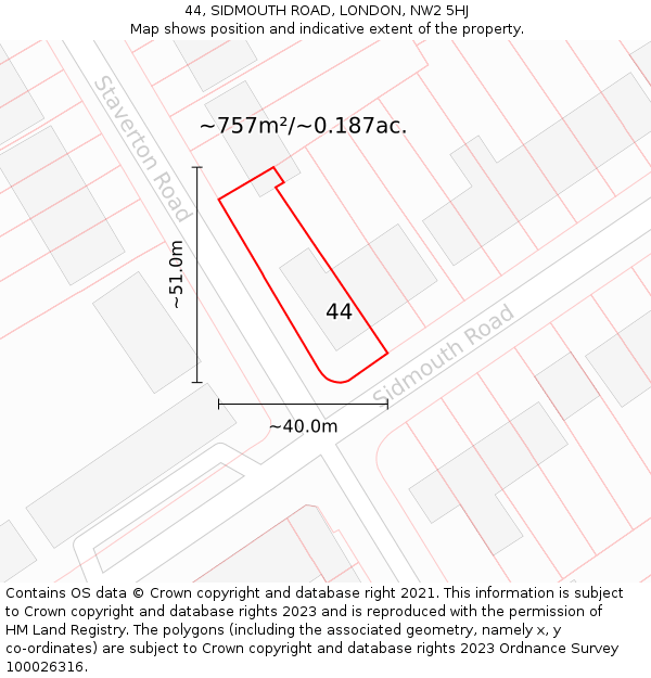 44, SIDMOUTH ROAD, LONDON, NW2 5HJ: Plot and title map