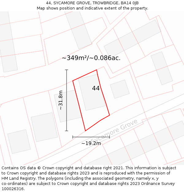 44, SYCAMORE GROVE, TROWBRIDGE, BA14 0JB: Plot and title map