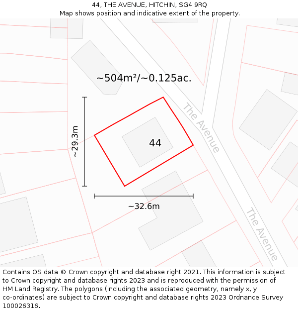 44, THE AVENUE, HITCHIN, SG4 9RQ: Plot and title map