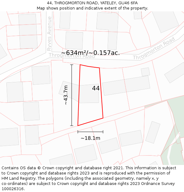 44, THROGMORTON ROAD, YATELEY, GU46 6FA: Plot and title map