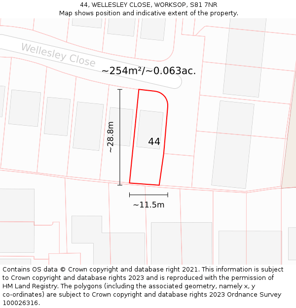 44, WELLESLEY CLOSE, WORKSOP, S81 7NR: Plot and title map