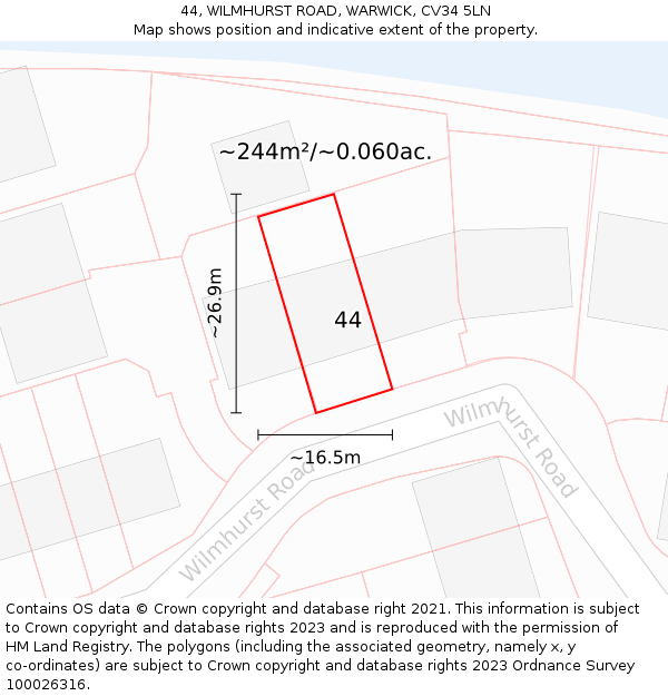 44, WILMHURST ROAD, WARWICK, CV34 5LN: Plot and title map