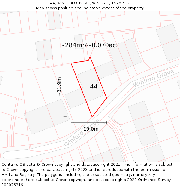 44, WINFORD GROVE, WINGATE, TS28 5DU: Plot and title map