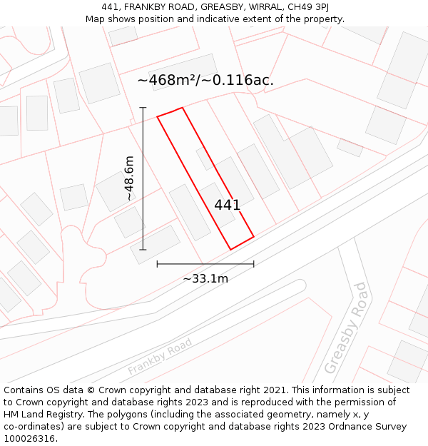 441, FRANKBY ROAD, GREASBY, WIRRAL, CH49 3PJ: Plot and title map