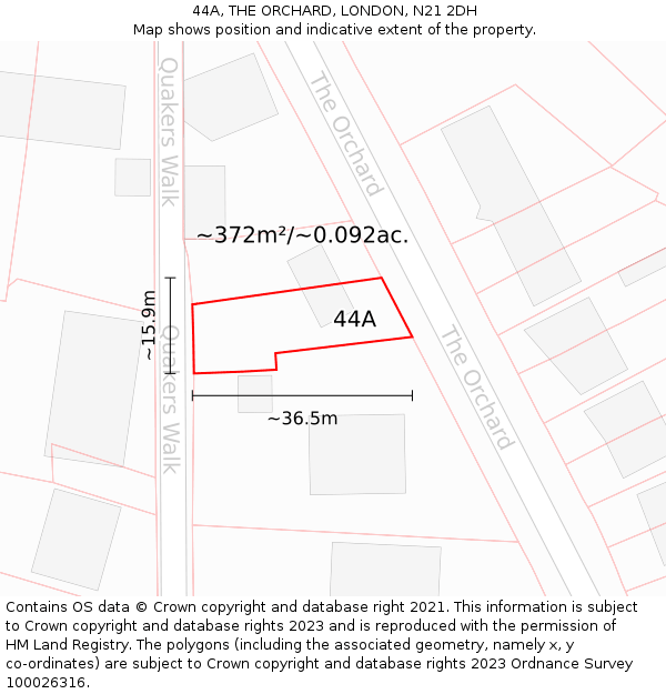 44A, THE ORCHARD, LONDON, N21 2DH: Plot and title map