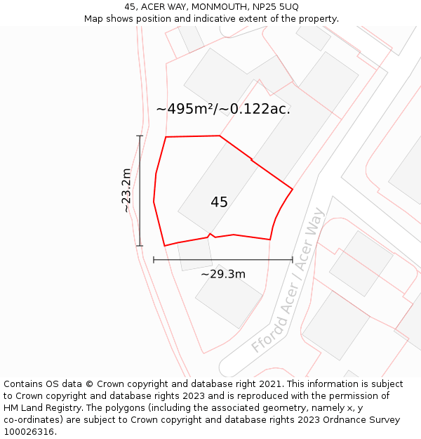 45, ACER WAY, MONMOUTH, NP25 5UQ: Plot and title map