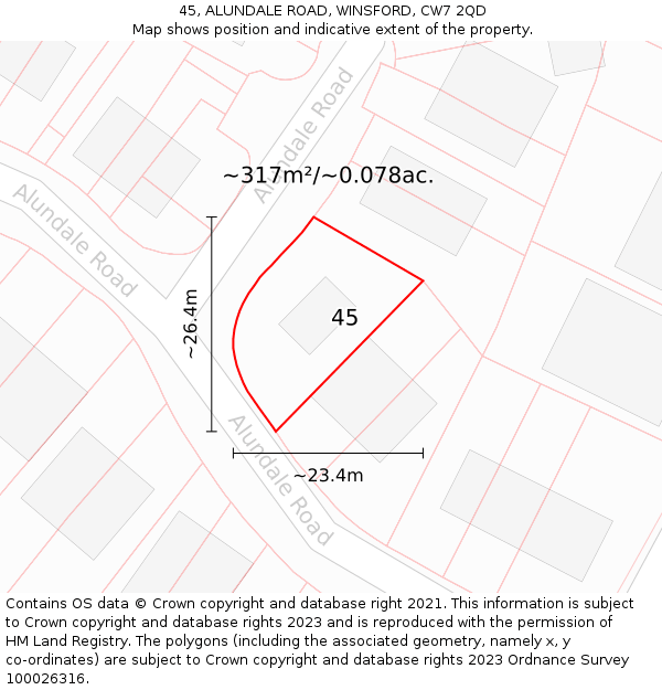 45, ALUNDALE ROAD, WINSFORD, CW7 2QD: Plot and title map