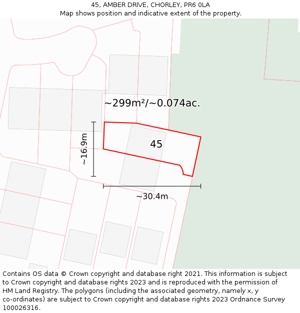 45, AMBER DRIVE, CHORLEY, PR6 0LA: Plot and title map