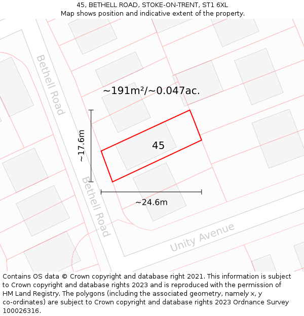 45, BETHELL ROAD, STOKE-ON-TRENT, ST1 6XL: Plot and title map