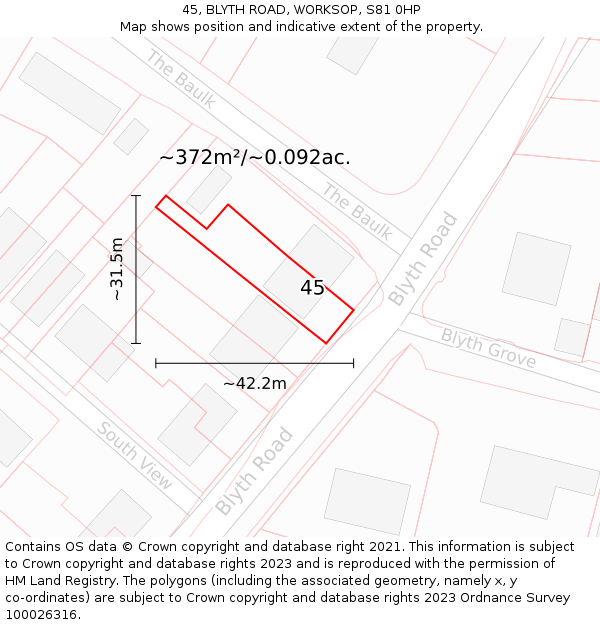 45, BLYTH ROAD, WORKSOP, S81 0HP: Plot and title map