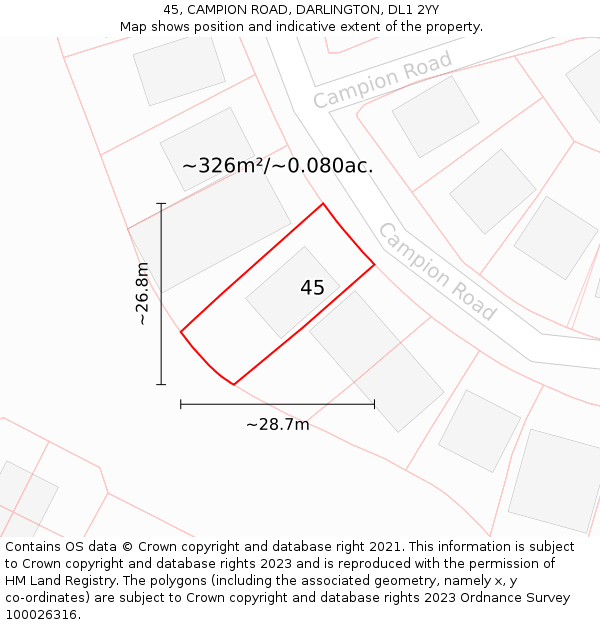 45, CAMPION ROAD, DARLINGTON, DL1 2YY: Plot and title map