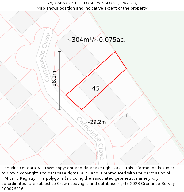 45, CARNOUSTIE CLOSE, WINSFORD, CW7 2LQ: Plot and title map