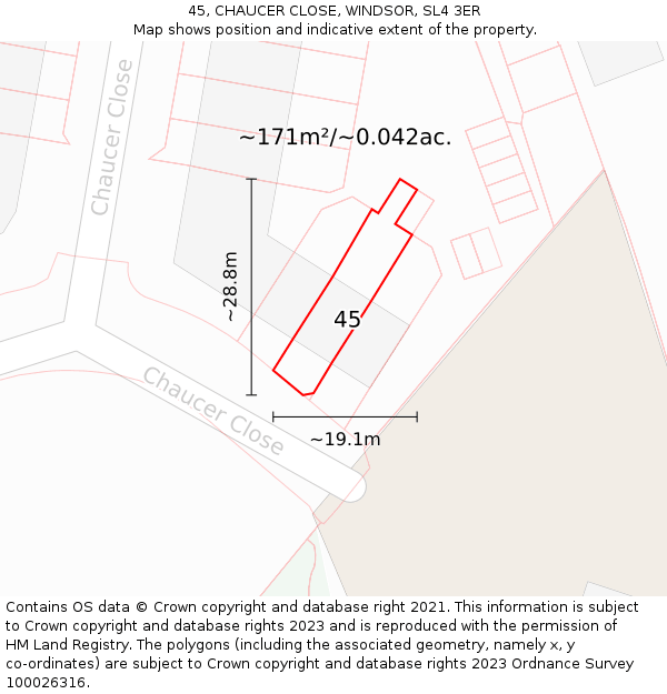 45, CHAUCER CLOSE, WINDSOR, SL4 3ER: Plot and title map