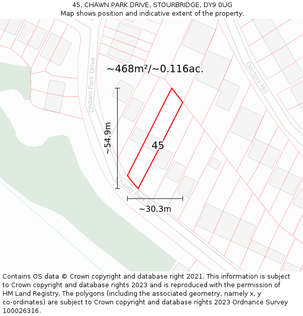 45, CHAWN PARK DRIVE, STOURBRIDGE, DY9 0UG: Plot and title map