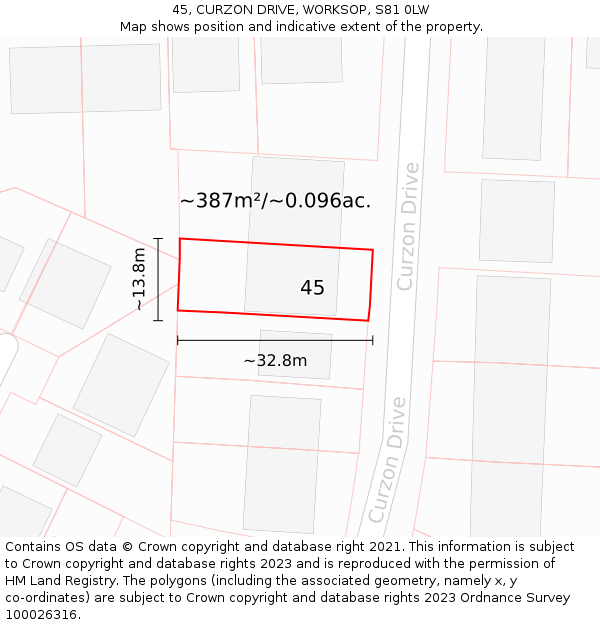 45, CURZON DRIVE, WORKSOP, S81 0LW: Plot and title map