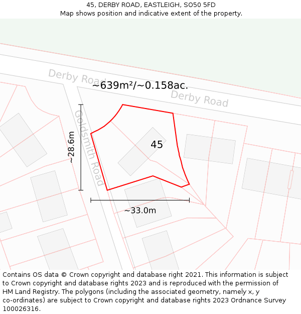 45, DERBY ROAD, EASTLEIGH, SO50 5FD: Plot and title map