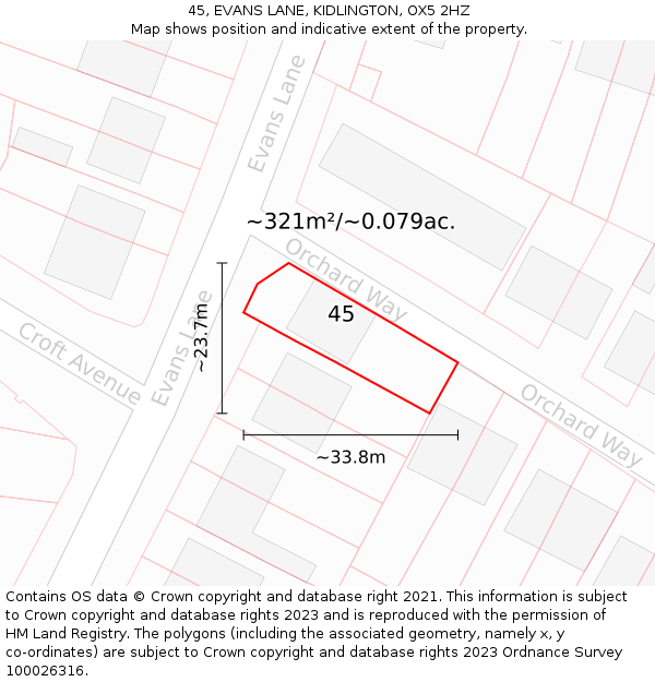 45, EVANS LANE, KIDLINGTON, OX5 2HZ: Plot and title map