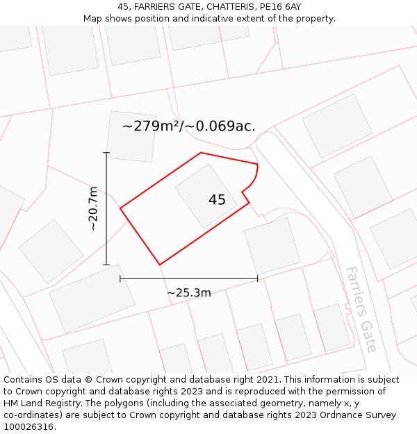 45, FARRIERS GATE, CHATTERIS, PE16 6AY: Plot and title map