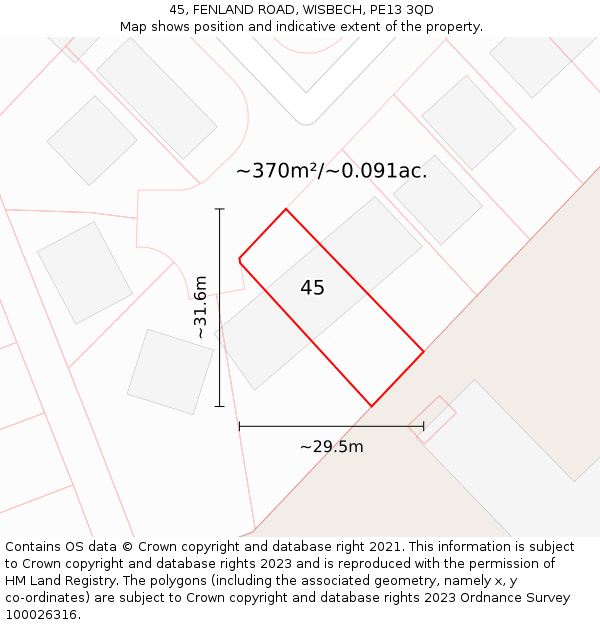 45, FENLAND ROAD, WISBECH, PE13 3QD: Plot and title map