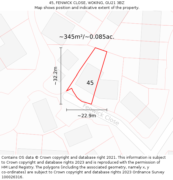 45, FENWICK CLOSE, WOKING, GU21 3BZ: Plot and title map