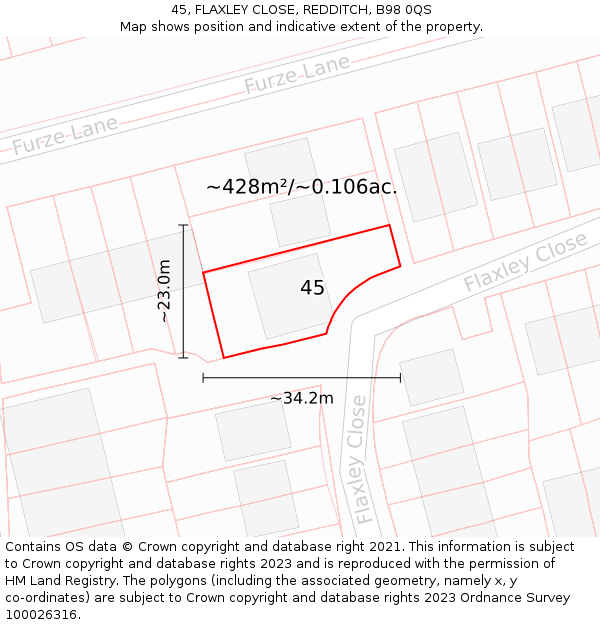 45, FLAXLEY CLOSE, REDDITCH, B98 0QS: Plot and title map