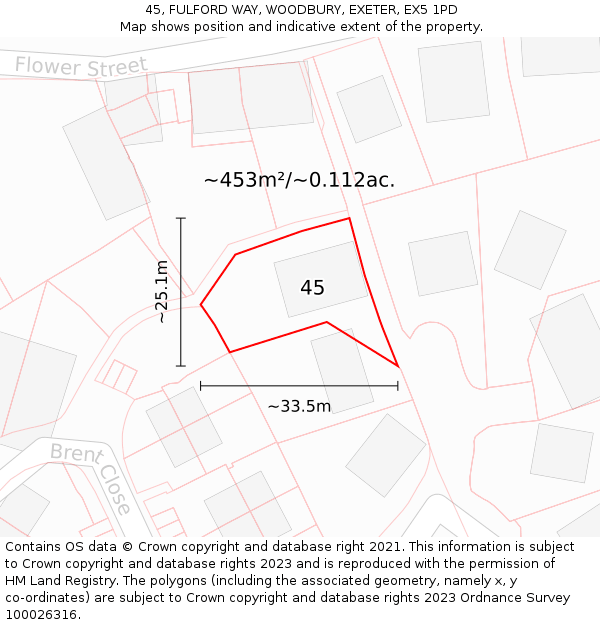 45, FULFORD WAY, WOODBURY, EXETER, EX5 1PD: Plot and title map