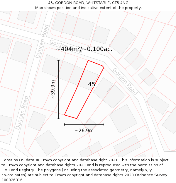 45, GORDON ROAD, WHITSTABLE, CT5 4NG: Plot and title map