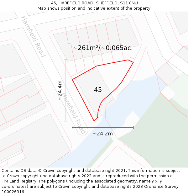 45, HAREFIELD ROAD, SHEFFIELD, S11 8NU: Plot and title map