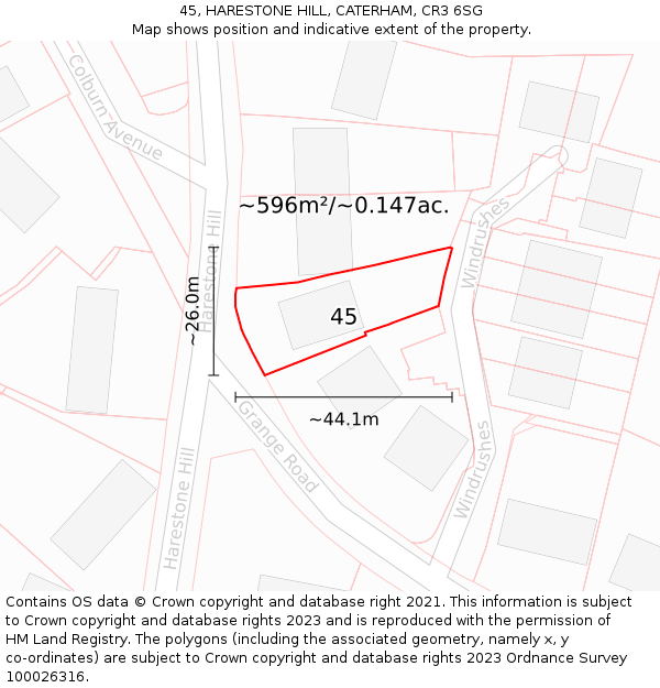 45, HARESTONE HILL, CATERHAM, CR3 6SG: Plot and title map