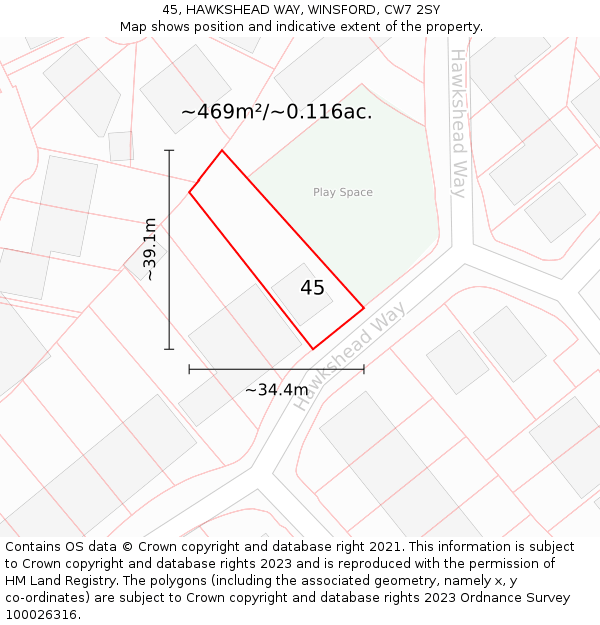 45, HAWKSHEAD WAY, WINSFORD, CW7 2SY: Plot and title map