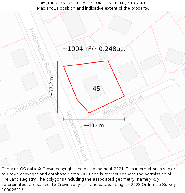 45, HILDERSTONE ROAD, STOKE-ON-TRENT, ST3 7NU: Plot and title map