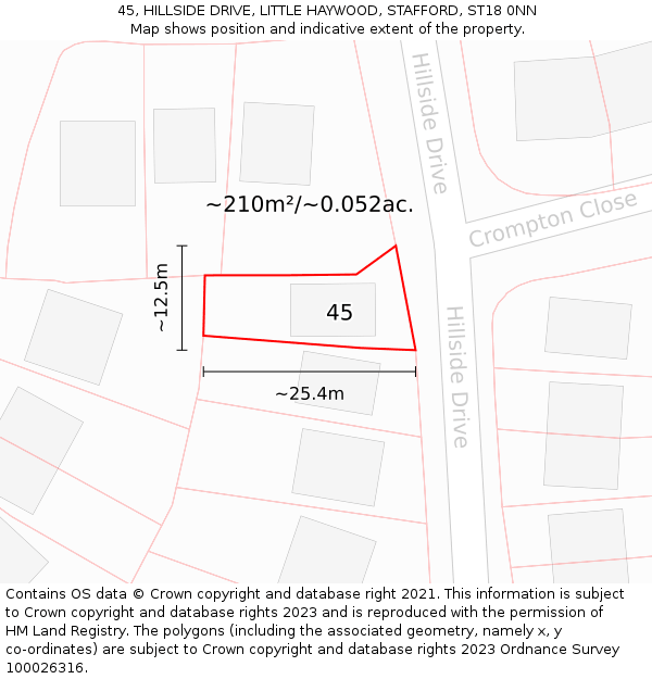 45, HILLSIDE DRIVE, LITTLE HAYWOOD, STAFFORD, ST18 0NN: Plot and title map