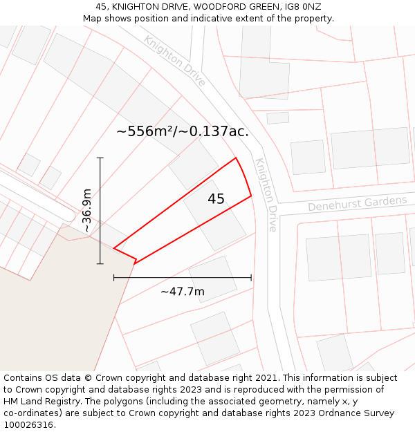45, KNIGHTON DRIVE, WOODFORD GREEN, IG8 0NZ: Plot and title map