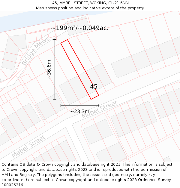 45, MABEL STREET, WOKING, GU21 6NN: Plot and title map