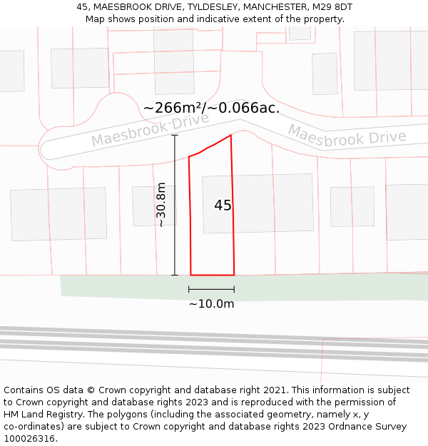 45, MAESBROOK DRIVE, TYLDESLEY, MANCHESTER, M29 8DT: Plot and title map