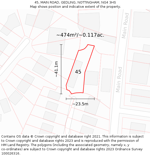 45, MAIN ROAD, GEDLING, NOTTINGHAM, NG4 3HS: Plot and title map