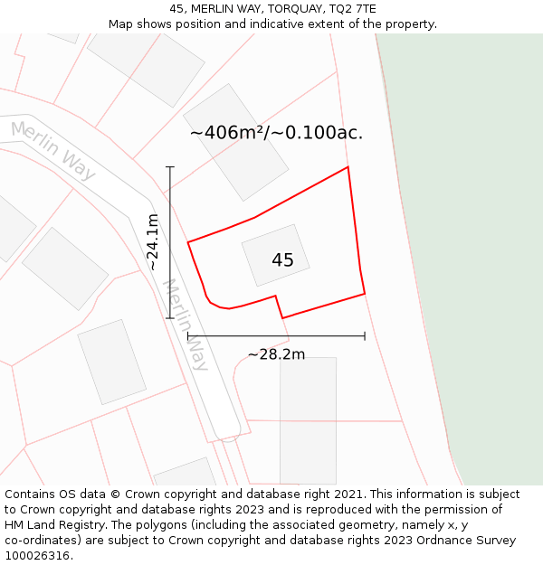 45, MERLIN WAY, TORQUAY, TQ2 7TE: Plot and title map