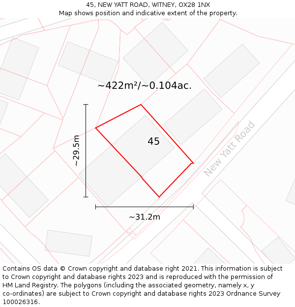 45, NEW YATT ROAD, WITNEY, OX28 1NX: Plot and title map