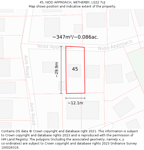 45, NIDD APPROACH, WETHERBY, LS22 7UJ: Plot and title map