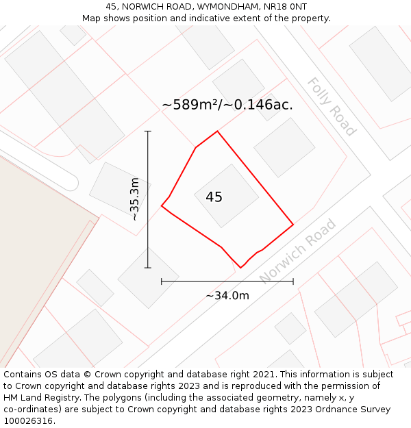 45, NORWICH ROAD, WYMONDHAM, NR18 0NT: Plot and title map
