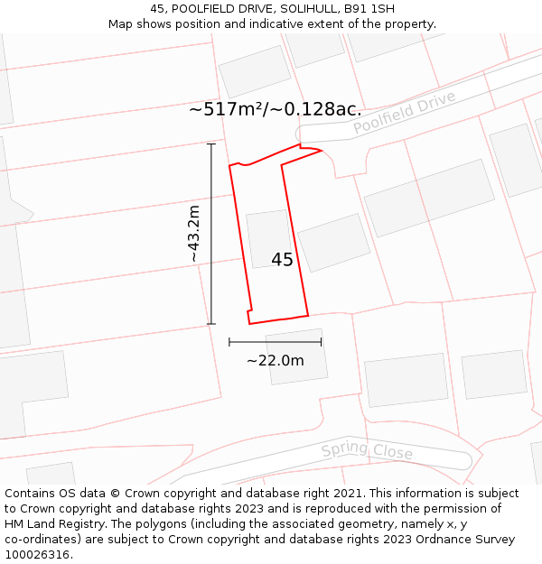 45, POOLFIELD DRIVE, SOLIHULL, B91 1SH: Plot and title map