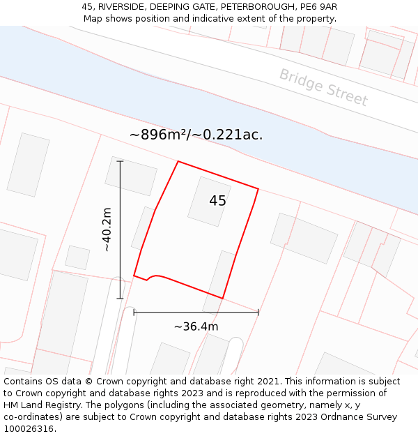 45, RIVERSIDE, DEEPING GATE, PETERBOROUGH, PE6 9AR: Plot and title map